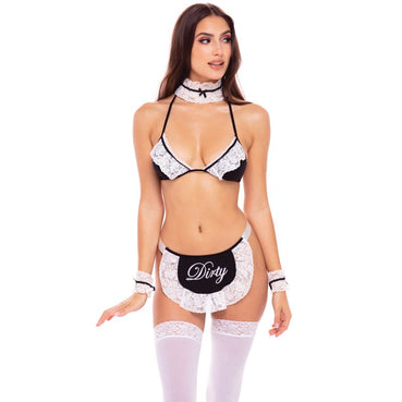 At Your Service Maid Costume 6 Pc Black/White Lingerie by Rene Rofe