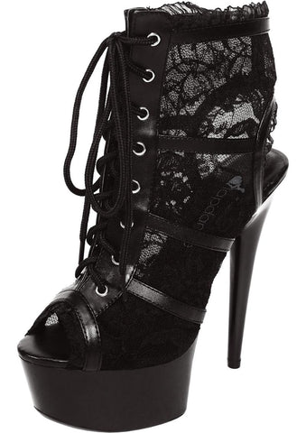 Black Lace Open Toe Platform Ankle Bootie 6in Heel Size 8
